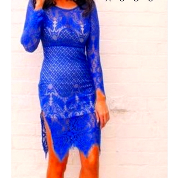 ASOS Love Triangle Blue Lace Midi Dress Sz 8 - Picture 1 of 9